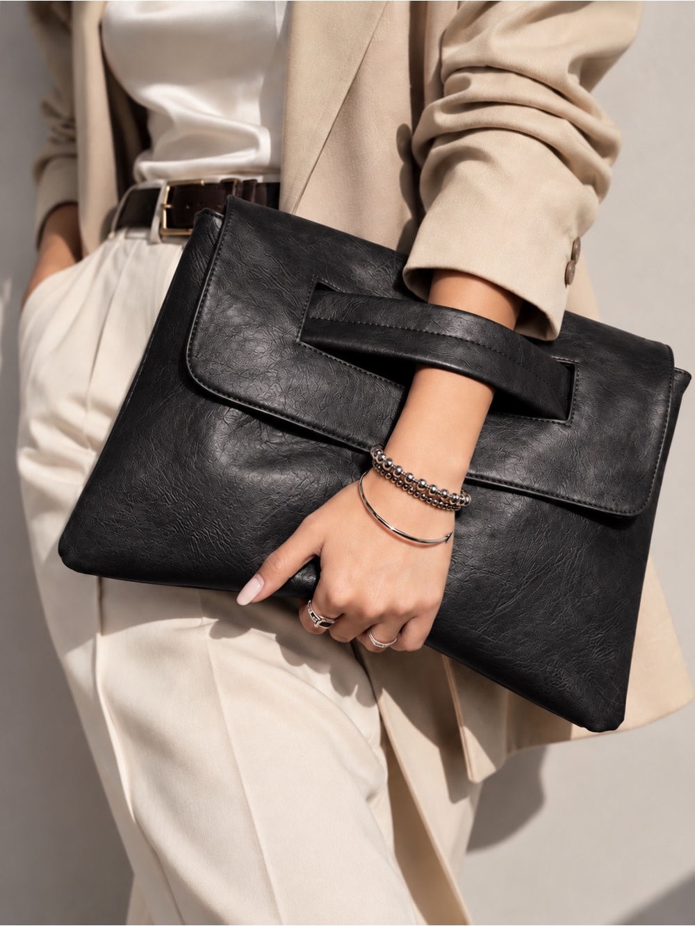 Classic Black Leatherette Envelope Clutch